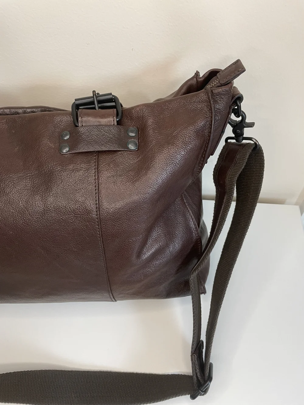 Barneys New York Dark Brown Leather Messenger Bag